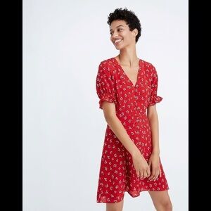 Madewell Silk Ruffle Sleeve Button Front Lilies Dress (14)